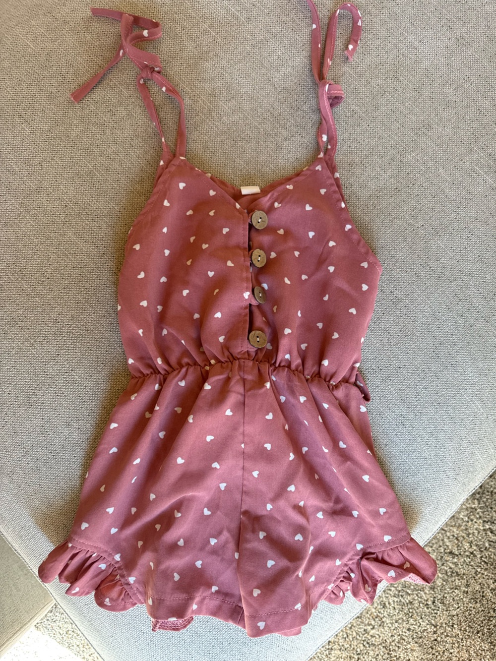 Amazon Girls Mauve Pink Heart-Print Button Romper